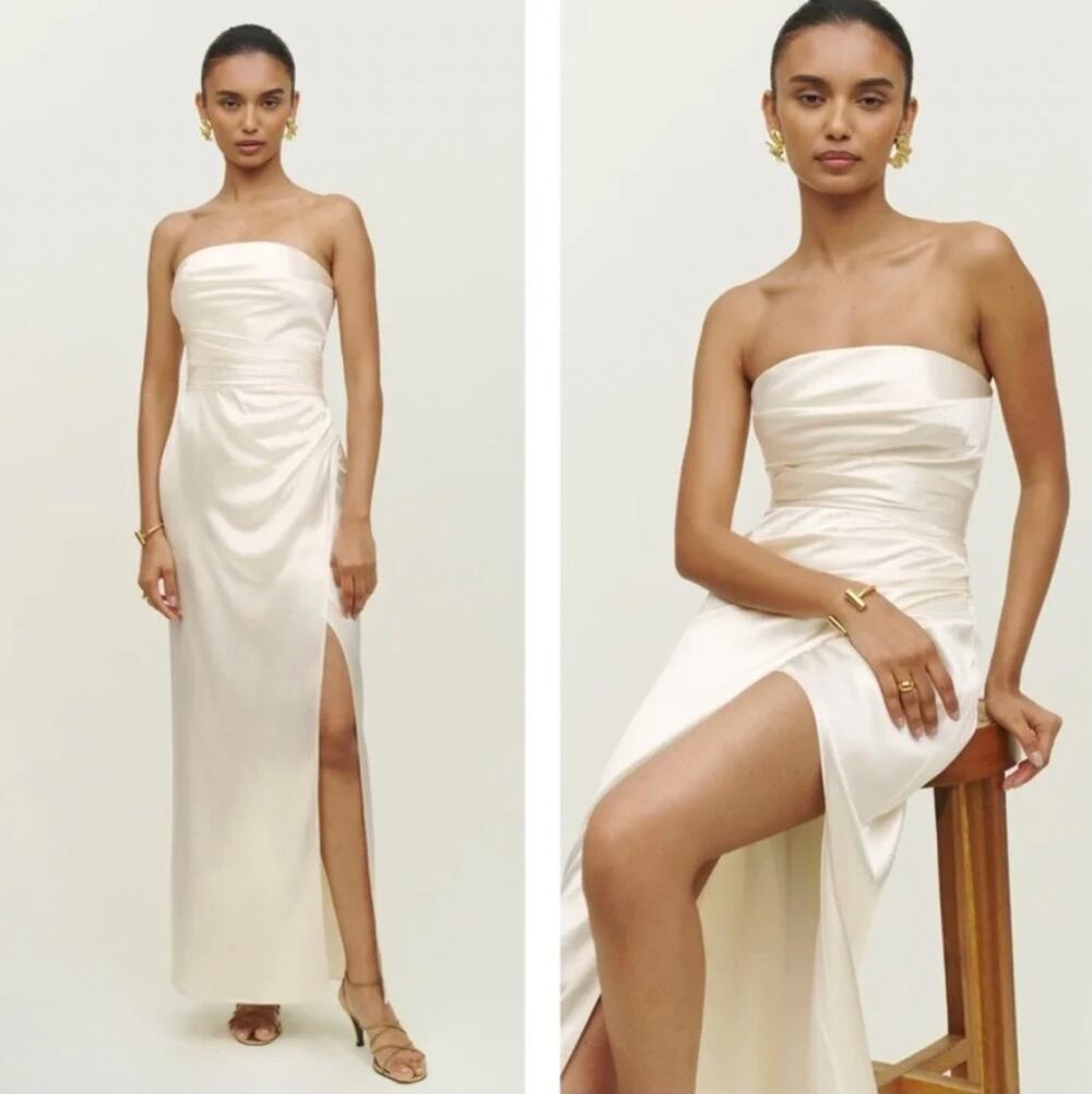 Reformation Barrow Strapless Satin Maxi Dress in Ivory